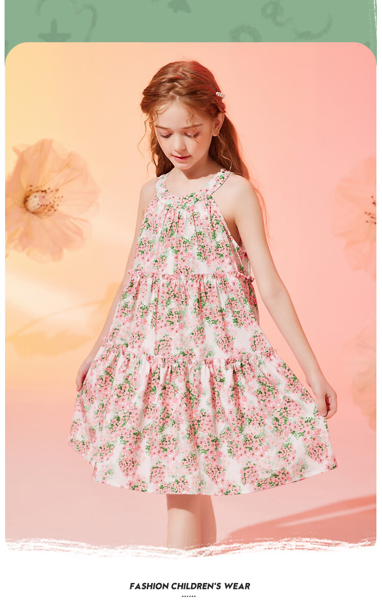 ASK JUNIOR Girls' Summer Dress, All-Over Print Spaghetti Strap Dress, Vacation Children's Princess Dress 3