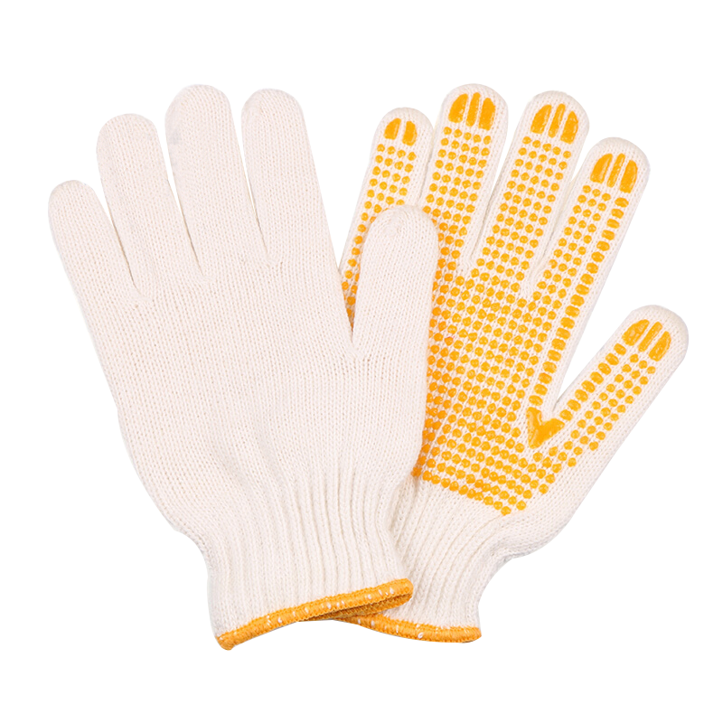 Gongpinxing Labor Protection Gloves, Dotted Work Gloves, Thickened Wear-Resistant Non-Slip Construction Site Work Gloves, Yellow Dotted Plastic, 12 Pairs/pack