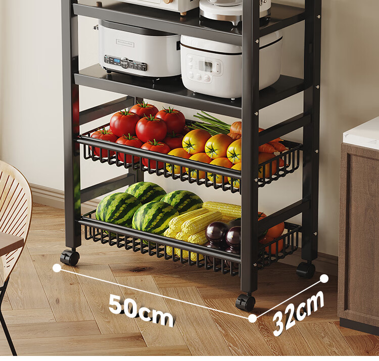 QIAONAMEI Kitchen Storage Rack, Floor-Standing Multi-Layer Multifunctional Microwave Oven Cookware Organizer Shelf, Fruit And Vegetable Storage Rack QNM6389-BK 9