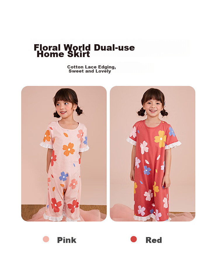 Dingguagua Top-Notch Girls' Cotton Short-Sleeve Nightgown, Summer Sleepwear for Older Children, Sweet Style One, Size 150 2
