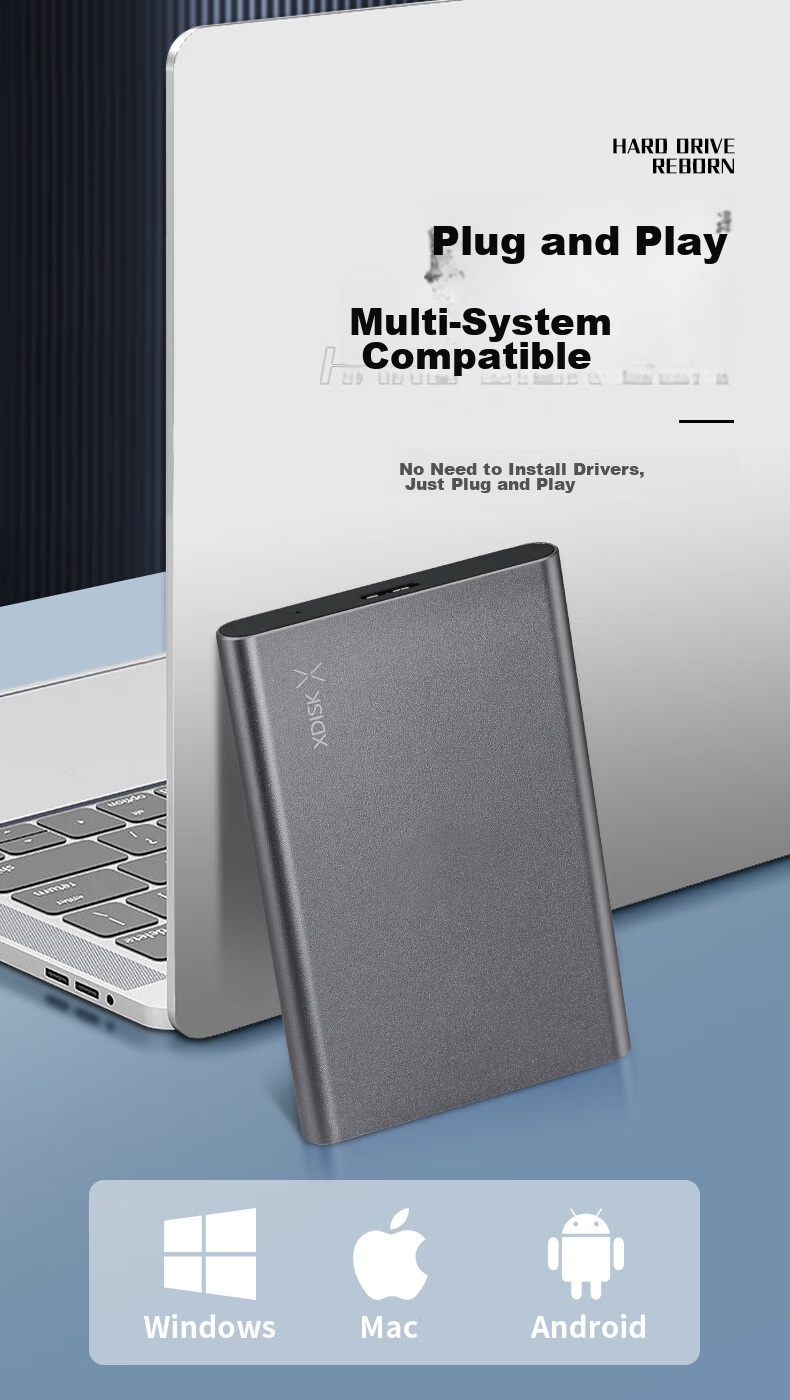 Xiaopan (XDISK) 1TB USB3.0 Metal Portable Hard Drive X Series 2.5-Inch Space Gray Ultra-Thin High-Speed Portable Stylish Model File Data Backup Storage Stable And Durable 8