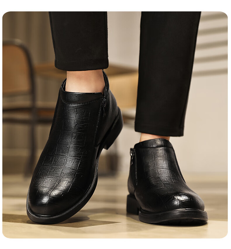 Huili (Warrior) Leather Boots for Men, Business Casual Retro Fashion Boots, Style 1949, Black, Size 44 12