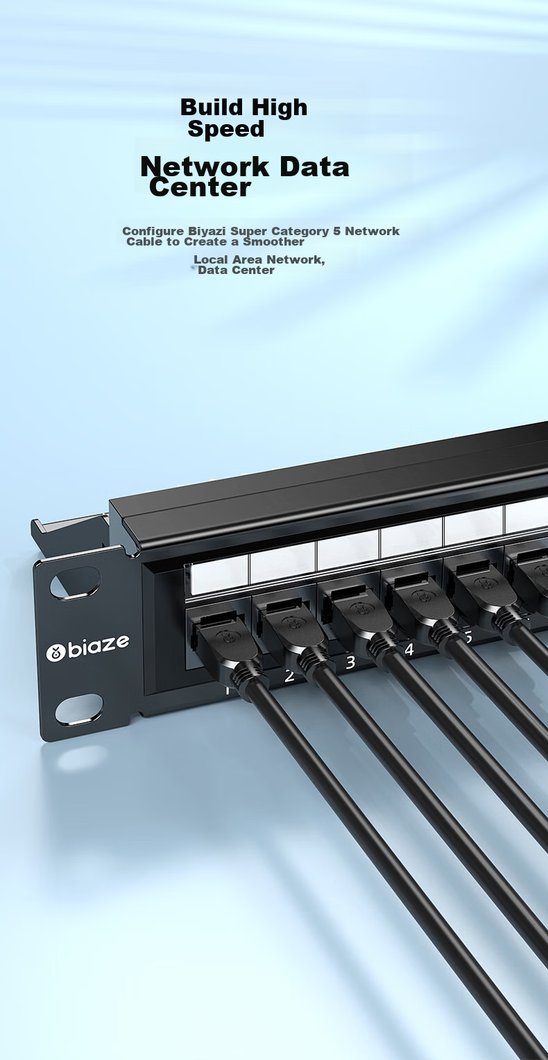 BIAZE CAT5e 24-Port Patch Panel, Unshielded CAT5e Network Cable Management Rack, Gold-Plated 1U Rack-Mounted Cabinet for Engineering Network Patch Cords And Cable Management Trough TT82 10