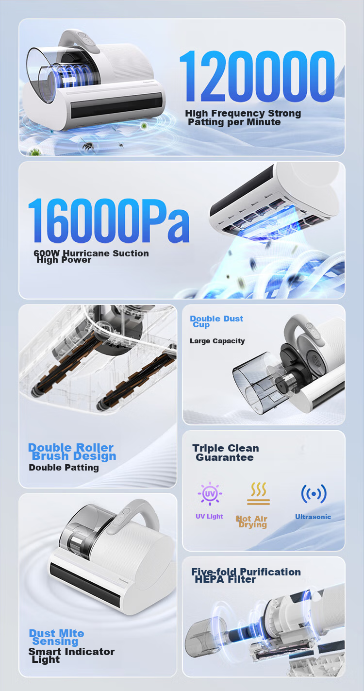 Panasonic [Cleaning Wonder] Ultrasonic Mite Remover, Bed Vacuum Cleaner for Home Use, High Suction Power, UV Sterilization, Hot Air Dehumidification, Dual Roller Brushes, Dual Beating Blades, Dual Cups MC-DC21P 3