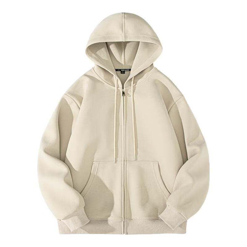 GENIOLAMODE Men's Hoodie, Autumn Loose-Fit Casual Simple Versatile Heavyweight 300G Trendy Sweatshirt, Apricot Color, 2XL