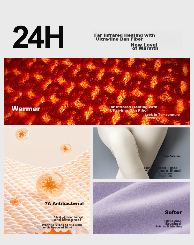 HLA [Xiaohuo-Air8] Thermal Underwear for Women, 230g Double-Sided Fleece, Antibacterial Heating Patch, Autumn Top And Bottom Set 6