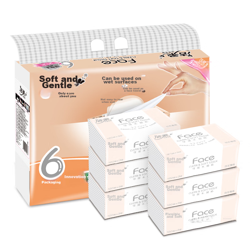 Jierou Facial Tissues, Pink Face Floral Fragrance, 3-Ply 120 Sheets 6 Packs PR073-06/PR073 Single Pack