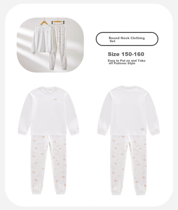 Labi Baby Children's Underwear Set, Boys And Girls Four Seasons Pajamas, Big Kids Autumn Clothes And Pants, Shoulder Opening Off-White, Size 90 28