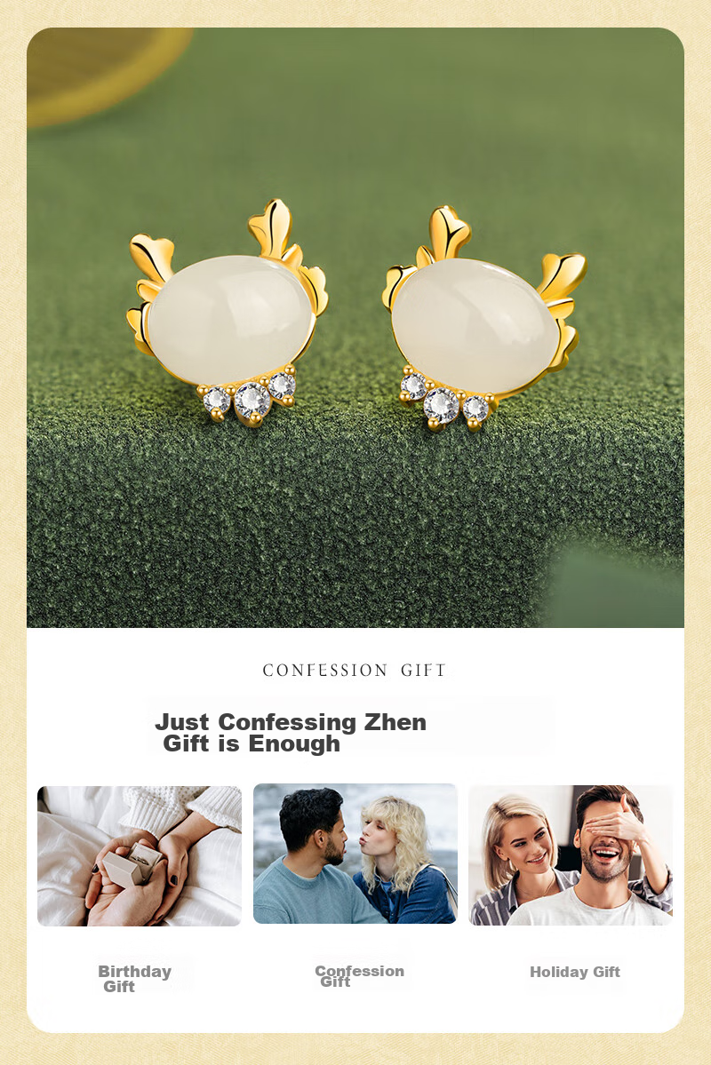 MANHE S925 Silver And Hetian Jade Earrings for Women, Zodiac Year Dragon Year Birthday Gift for Wife Or Girlfriend 20