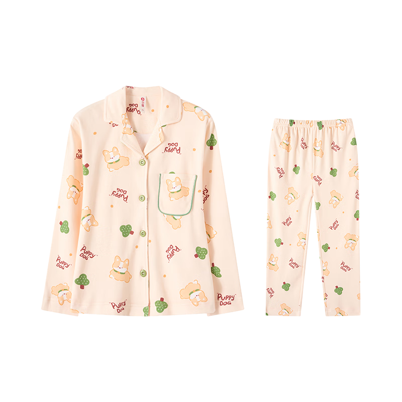 Fenteng Children's Pajamas for Girls, Antibacterial Pure Cotton Spring Cartoon Long-Sleeve Sleepwear for Older Kids