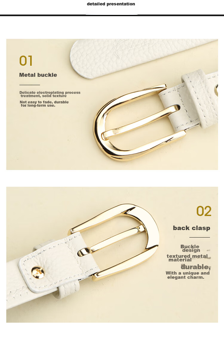 CROCODILE Belt, Fashionable Top-Layer Cowhide Soft Women's Simple Pin Buckle Belt, Birthday Gift, 11430 White, Gift for Girlfriend 8