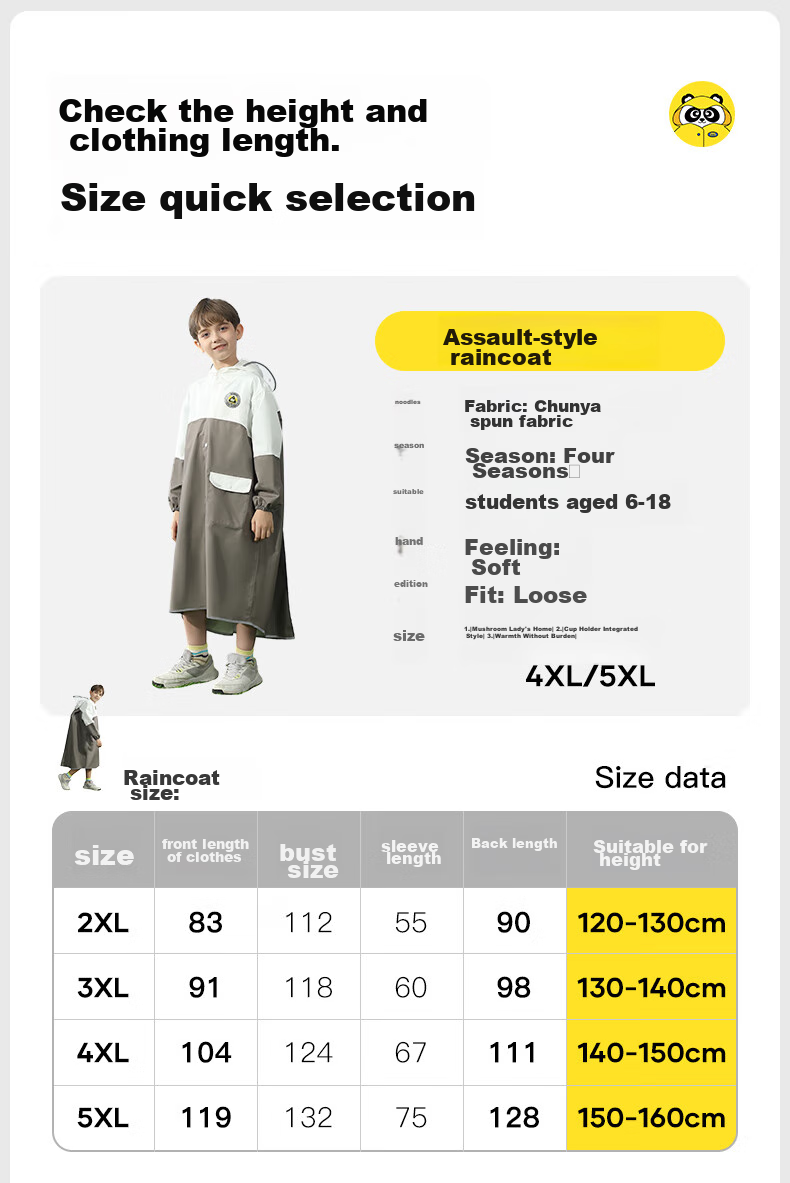 Moremerry Children's Raincoat for Boys And Girls with Backpack Space, Waterproof And Breathable, Stylish Rain Poncho for School, Apple Green, 2XL 28