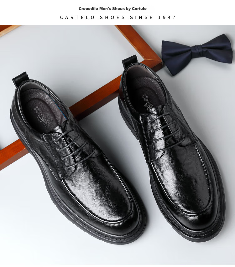 CARTELO British Men's Formal Leather Shoes, Breathable Classic Business Men's Shoes, Hand-Grain Low-Top Leather Shoes for Men, 9903 Black, Size 42 13