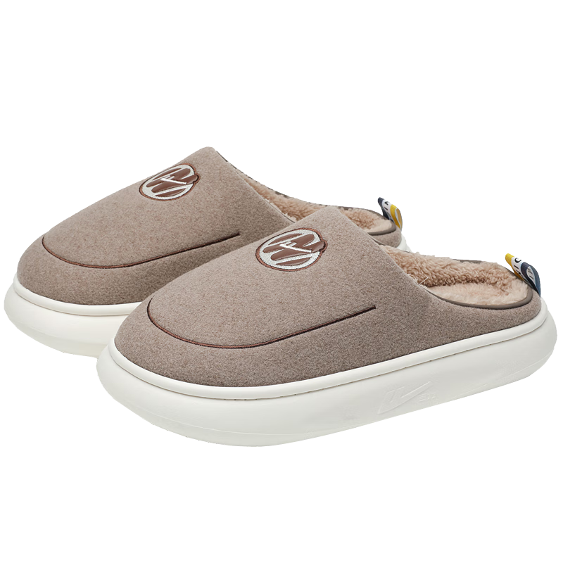 Huili Cotton Slippers, Thick Autumn And Winter Indoor/outdoor Couple Non-Slip Fleece-Lined Warm Cotton Shoes, HL0676, Brown, Size 42-43