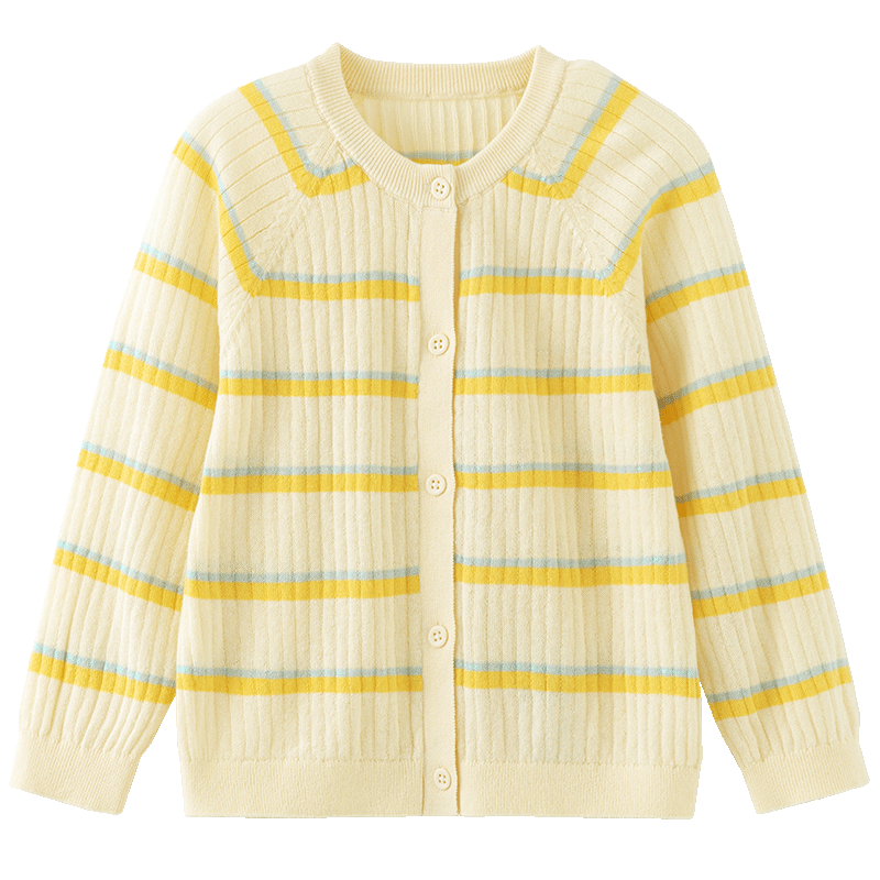 Papa Spring And Autumn Children's Sweater Knit Cardigan for Boys And Girls, Striped Top Outerwear, Yellow Stripes, 80cm