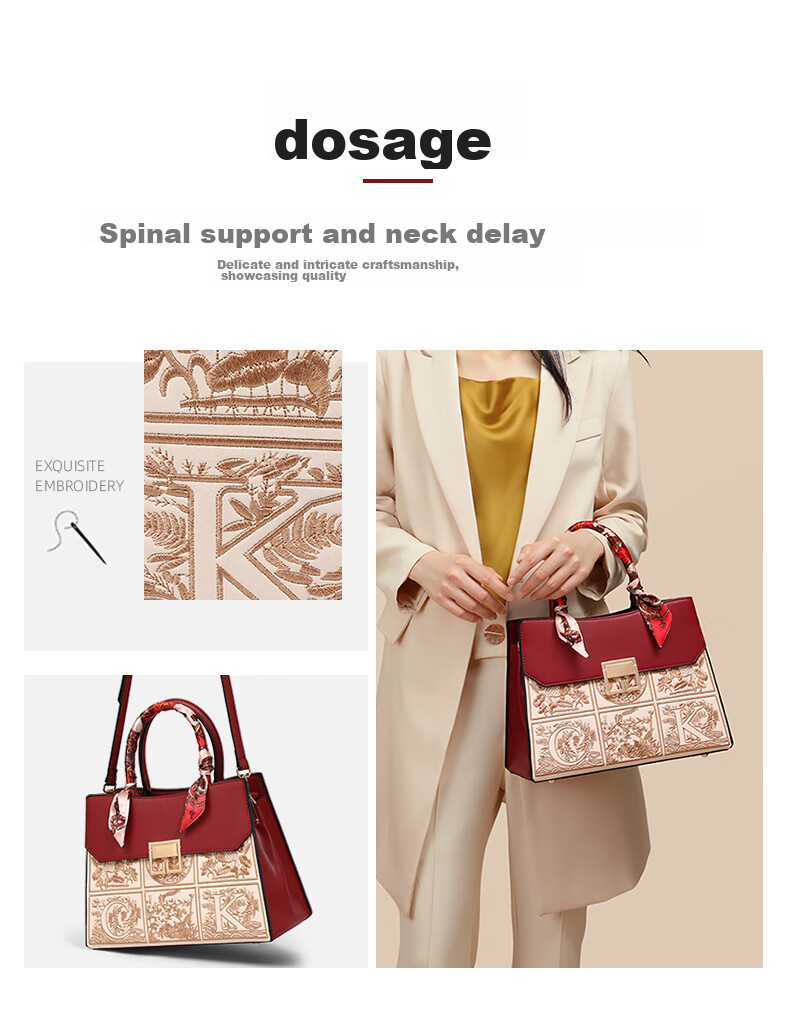 Aiqinghai Leather Handbag, Women's Bag, Large Capacity Tote Bag, Shoulder Crossbody Bag, Wedding Bag, Birthday Mother's Day Gift, Practical Present for Mom 2