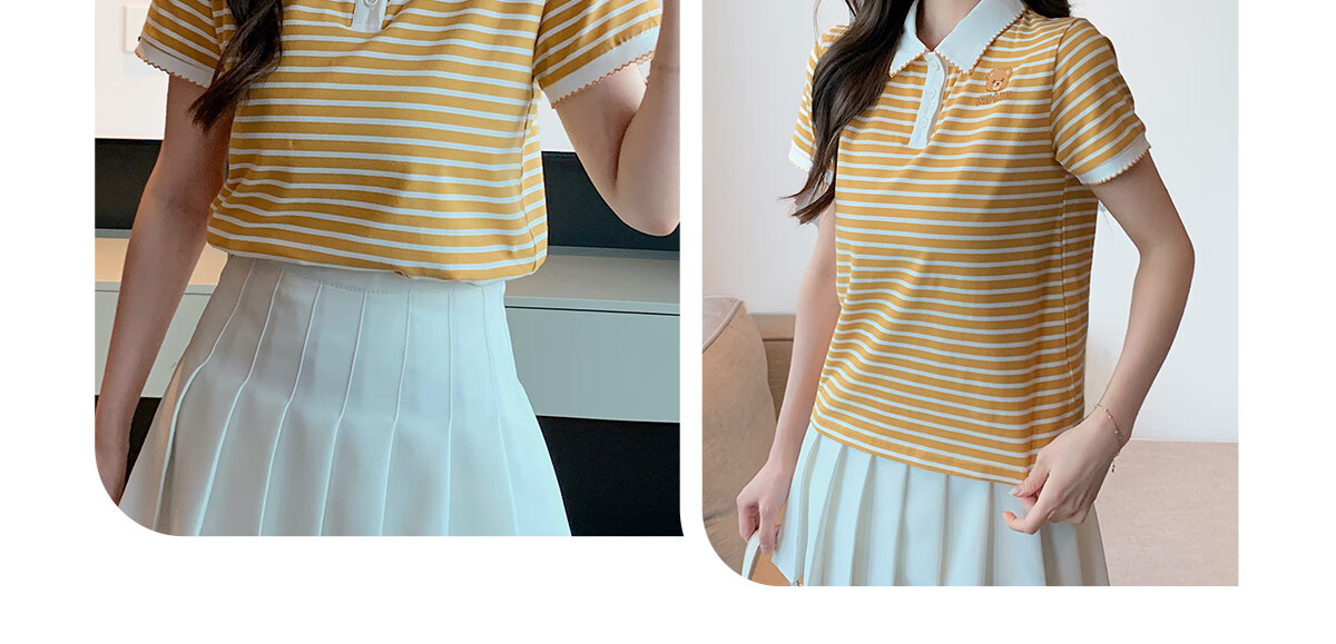 Halo Queen Women's Summer Polo Collar Short Sleeve T-Shirt, Casual Loose Versatile Collared Striped Top H143T1597 6