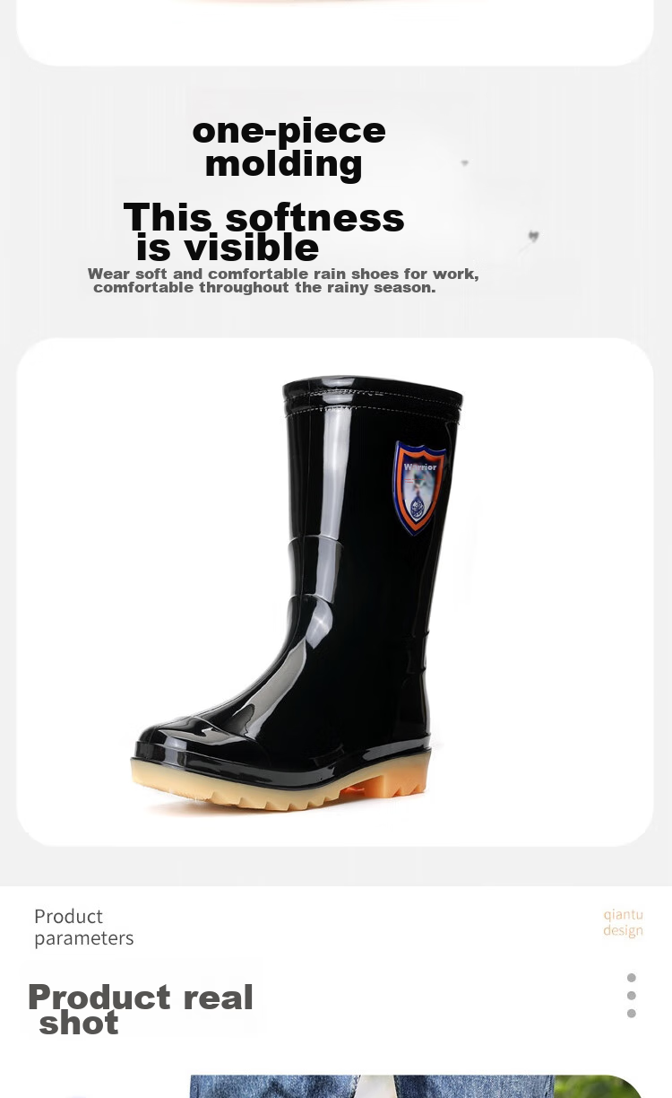 Huili Rain Boots for Men, Waterproof Outdoor Wear-Resistant Rubber Shoes, Non-Slip Rain Boots, Overshoes HL822866, Mid-Calf, Black, Size 44 8