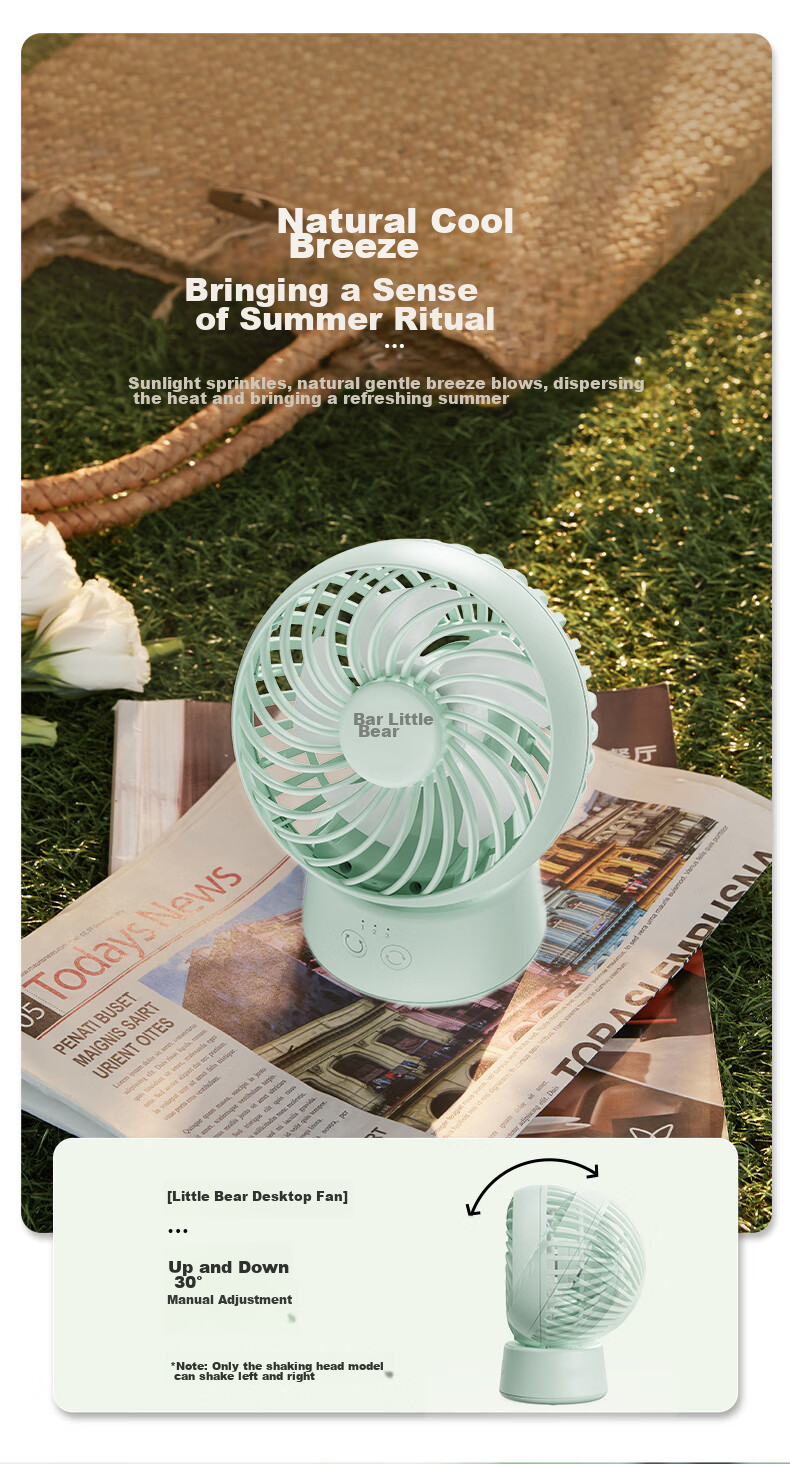 Bear Electric Fan, Small Desk Fan for Office, Mini Portable USB Rechargeable Fan, Dorm-Specific Desktop Fan Companion DFS-C09L8 8