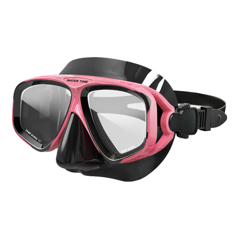 WATERTIME / Shuichuan Diving Mask, Snorkeling Goggles, Adult Equipment with Nose Clip, Pink And Black Color
