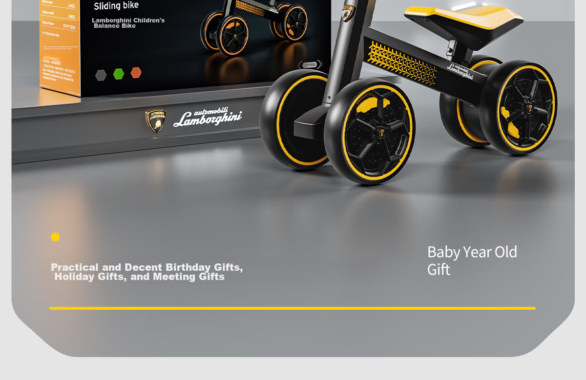 AUTOMOBILI LAMBORGHINI Children's Balance Bike for Ages 1-3, Anti-Rollover Baby Toy, National Day Birthday First Birthday Gift, Gliding Walker 26