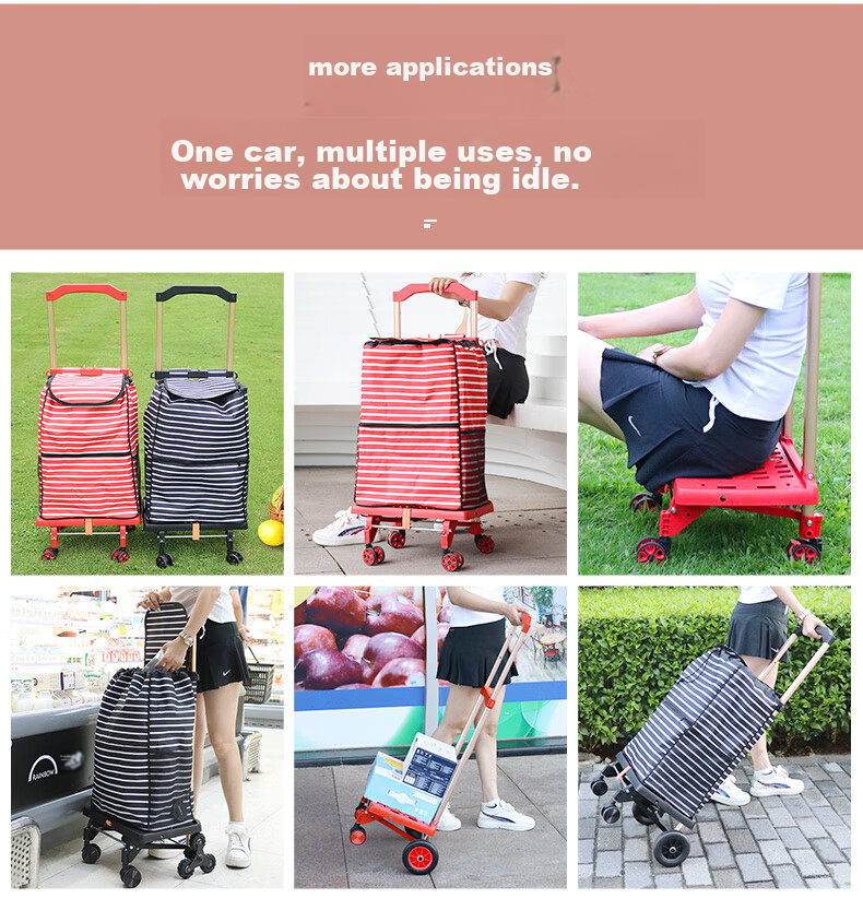SELORSS Elderly Shopping Cart, Foldable Small Trolley, Stair-Climbing Hand-Pulled Cart, Grocery Cart BY08W with Black Waterproof Bag 13