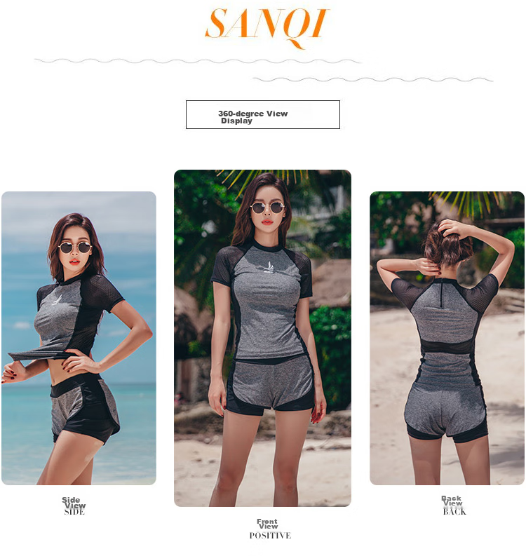 Sanqi Women's Conservative Swimsuit, Slimming Tummy Control, Boyshort Sports Two-Piece Swimwear for Plus Size, 18073 Gray XL 2