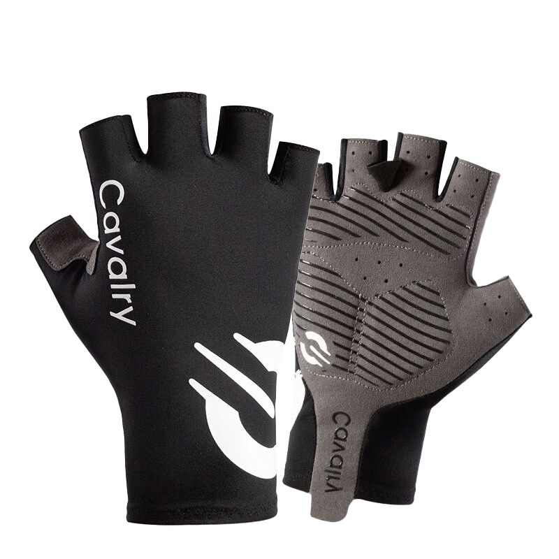 CAVALRY Bicycle Gloves, Half-Finger, for Mountain And Road Bikes, Shock-Absorbing, for Men And Women, Spring And Summer Outdoor Sports Fitness Gloves, Cycling Equipment, Black, Size M