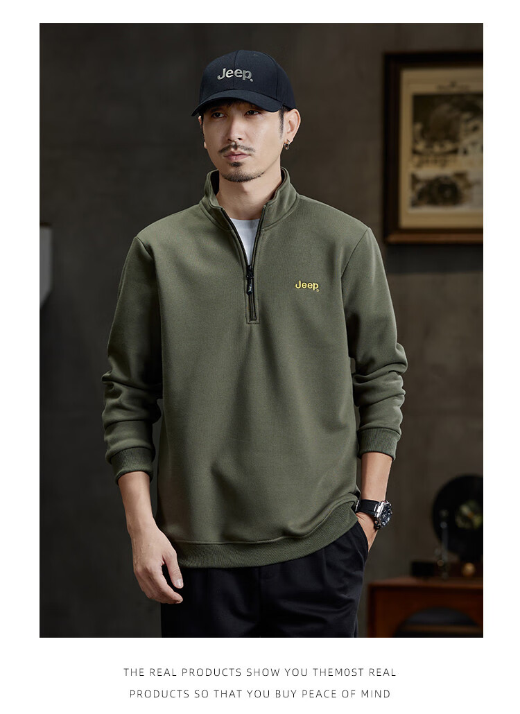 JEEP High-End Stand-Collar Sweatshirt for Men, Spring And Autumn 2026, Loose-Fitting Sports Polo Shirt with Collar, Long-Sleeve T-Shirt Top for Me 8