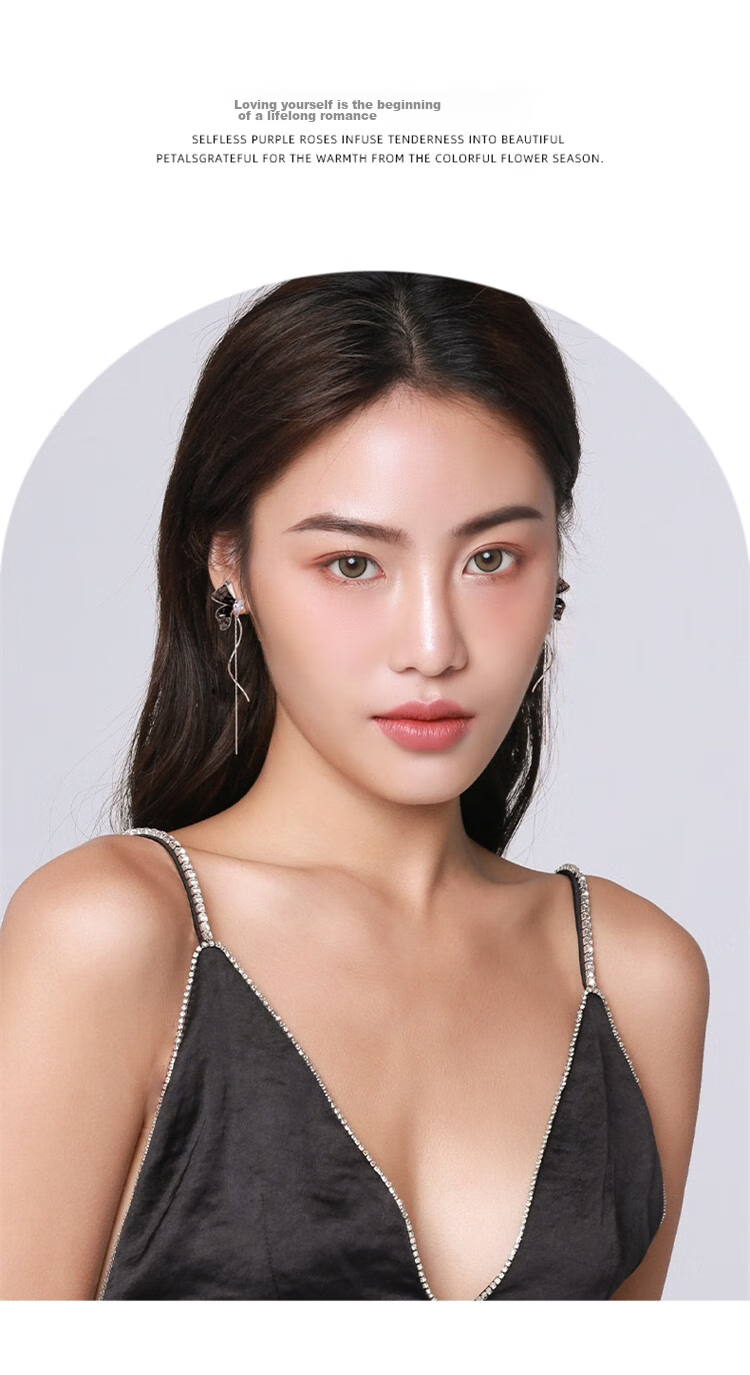 Qlady Gradient Butterfly Tassel Earrings for Women, 2026 New Style Elegant High-End Silver Stud Earrings, Niche Design Ear Jewelry Gift 3