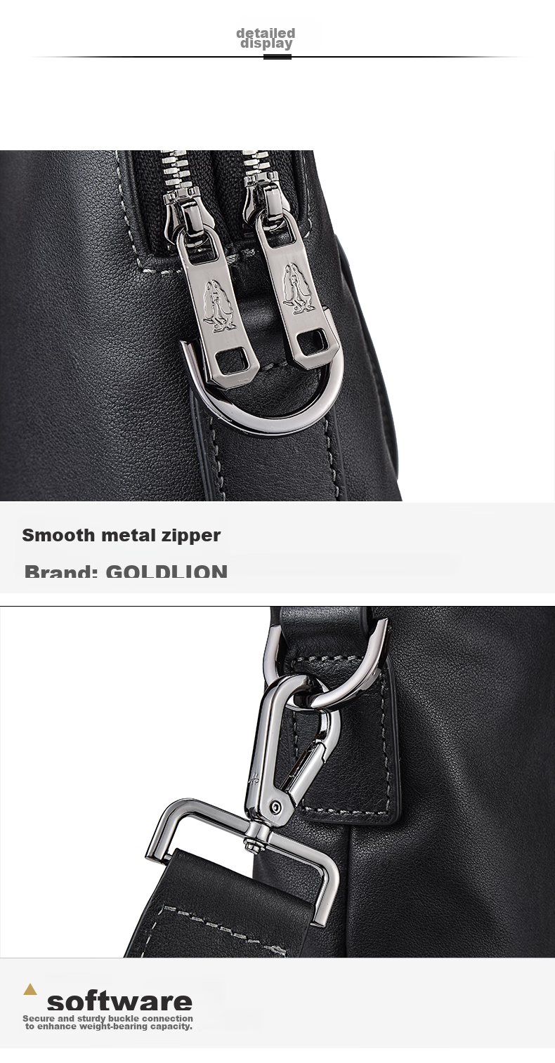 Hush Puppies Briefcase for Men, Top-Grain Leather, Shoulder Crossbody Handbag, Men's Business Laptop Bag, Father's Day Gift for Boyfriend, Black 24