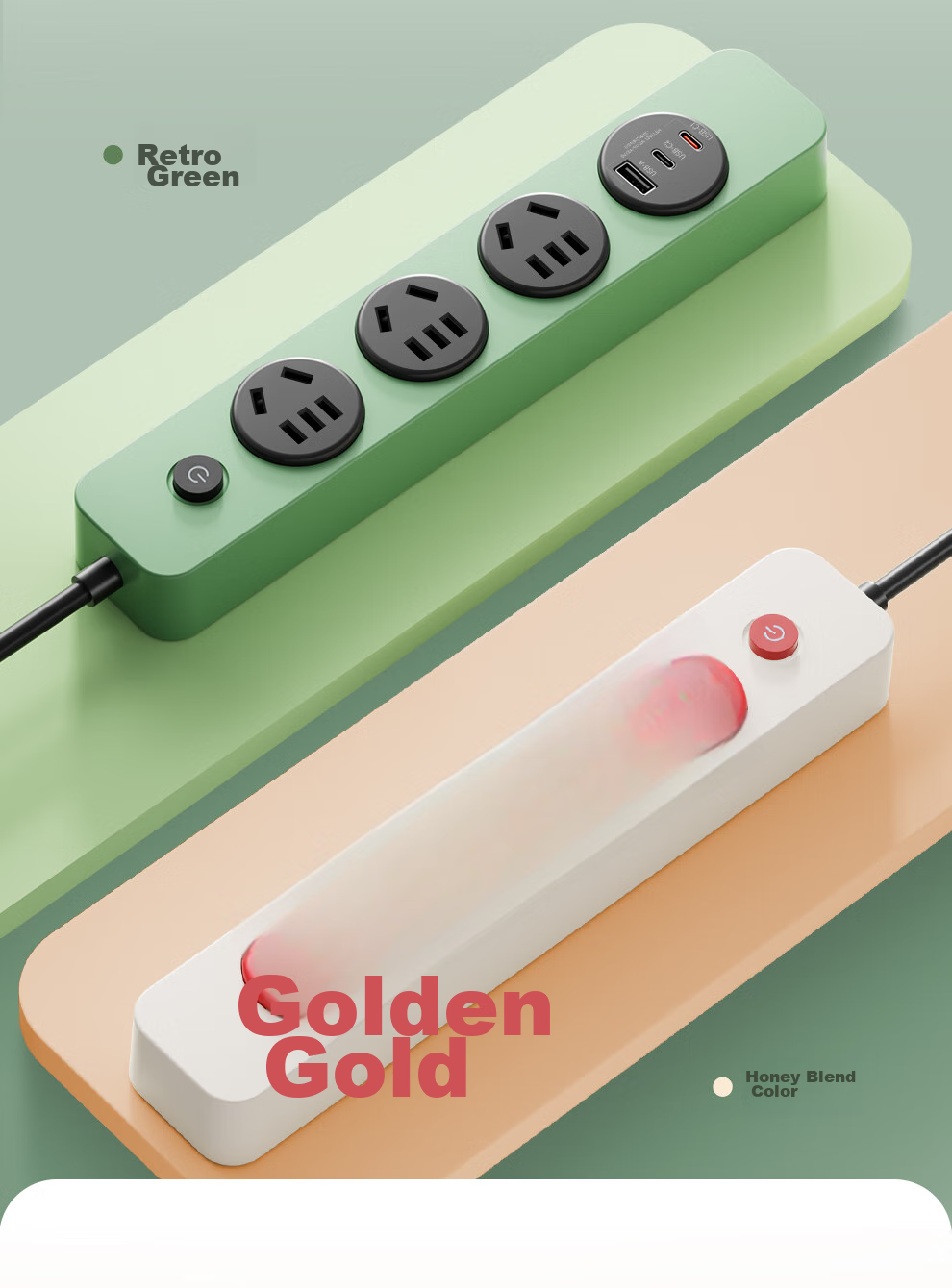 NVCleishidiangong EP3411B, 4-Outlet Master Control Power Strip, Overload Protection, Short Circuit Protection, 850° Flame Retardant, Dormitory Use, Retro Style, 1.8 Meters, Pink, Honey Color 3