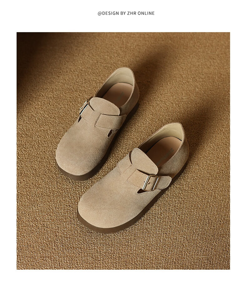 ZHR Bokeng Women's Shoes, 2026 New Style, Genuine Leather, Commuter Women's Shoes, Casual Versatile Flats, AB55 Camel Color, Size 38 15