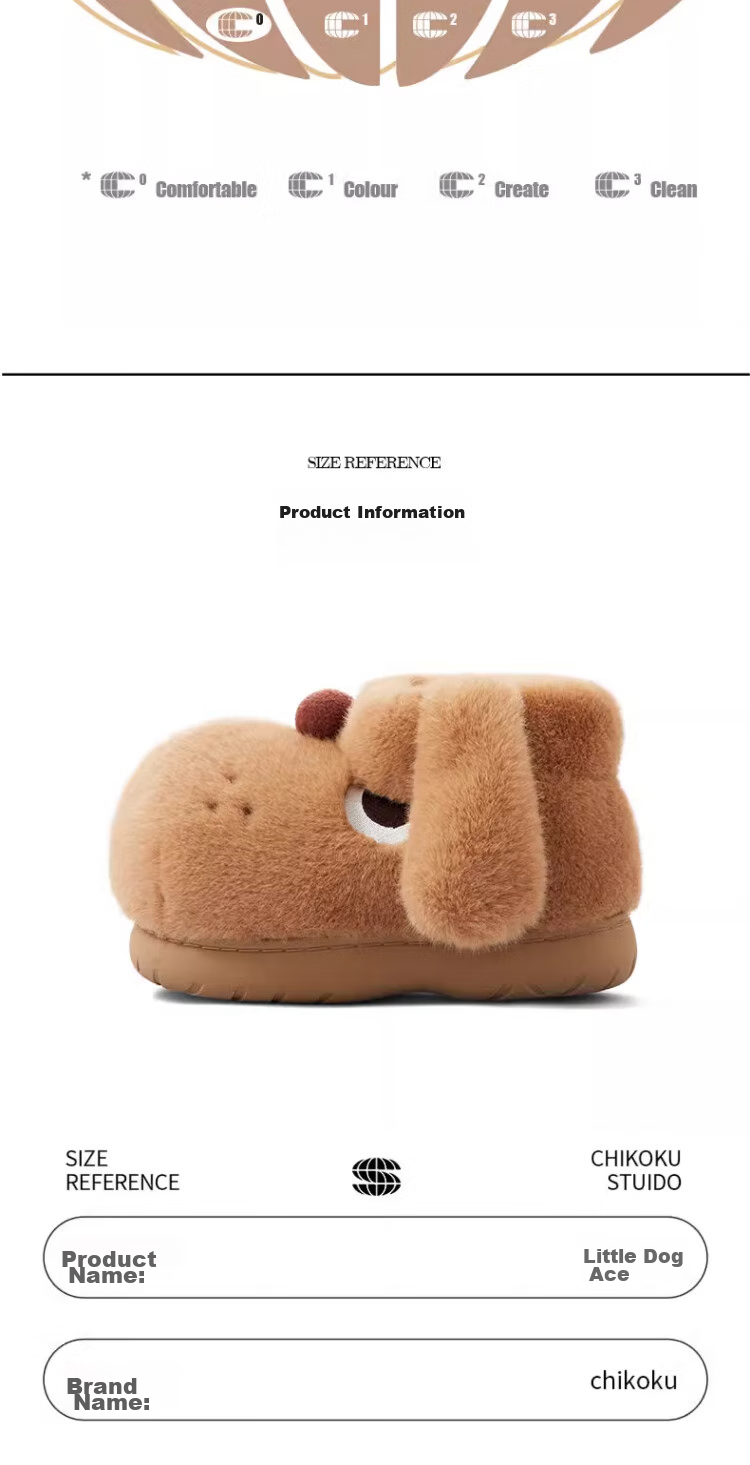 Chikoku Cute Puppy Cotton Shoes for Women, Autumn And Winter Home Non-Slip Cotton Slippers, Heel-Wrapped Warm Couple Plush Cotton Boots for Me 3