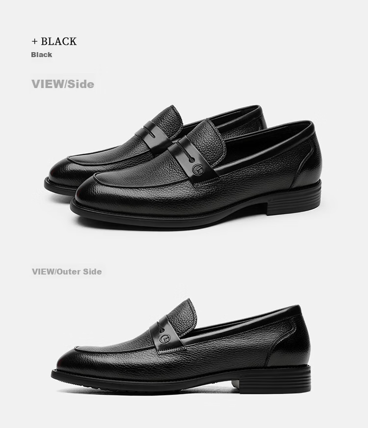 Goldlion Men's Shoes, Business Casual Shoes, Leather Shoes, Lightweight Comfortable Slip-On Loafers G521310324AAB - Black - Size 39 24