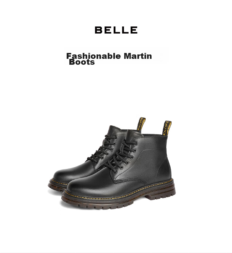 Belle Black Obsidian Warrior Thick-Soled Casual Fleece-Lined Men's Boots, New Workwear Martin Boots A1764DD4, Black Fleece Lining, Size 40 1