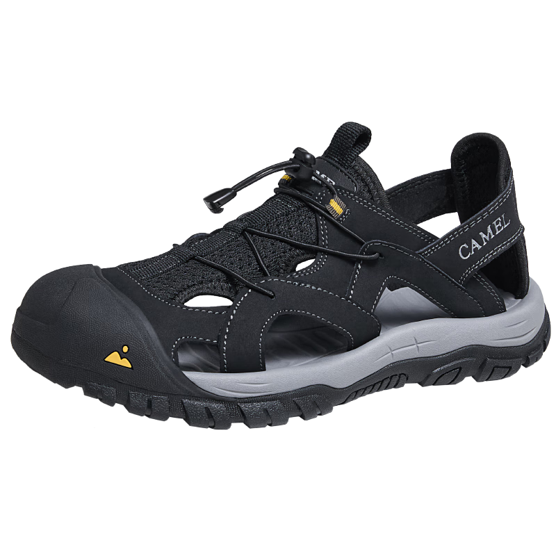 CAMEL Breathable Mesh Water-Repellent Anti-Collision Closed-Toe Urban Outdoor Sports Sandals for Men, G14M396625, Black, Size 42