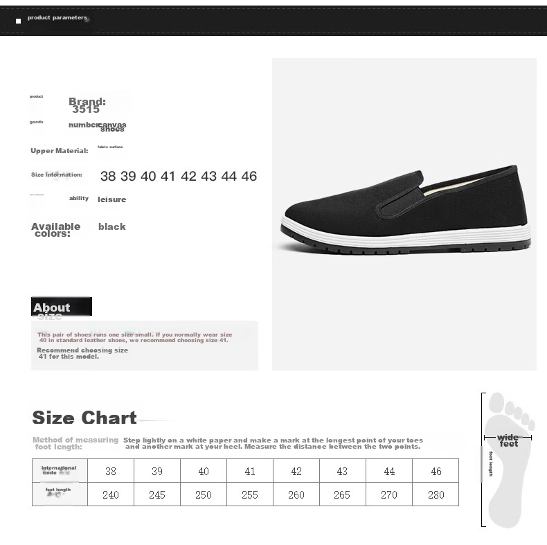 3515 Old Beijing Cloth Shoes for Men, Work Shoes, Soft-Soled Casual Shoes, Breathable Slip-On Traditional Cloth Shoes, Black, Size 38 4