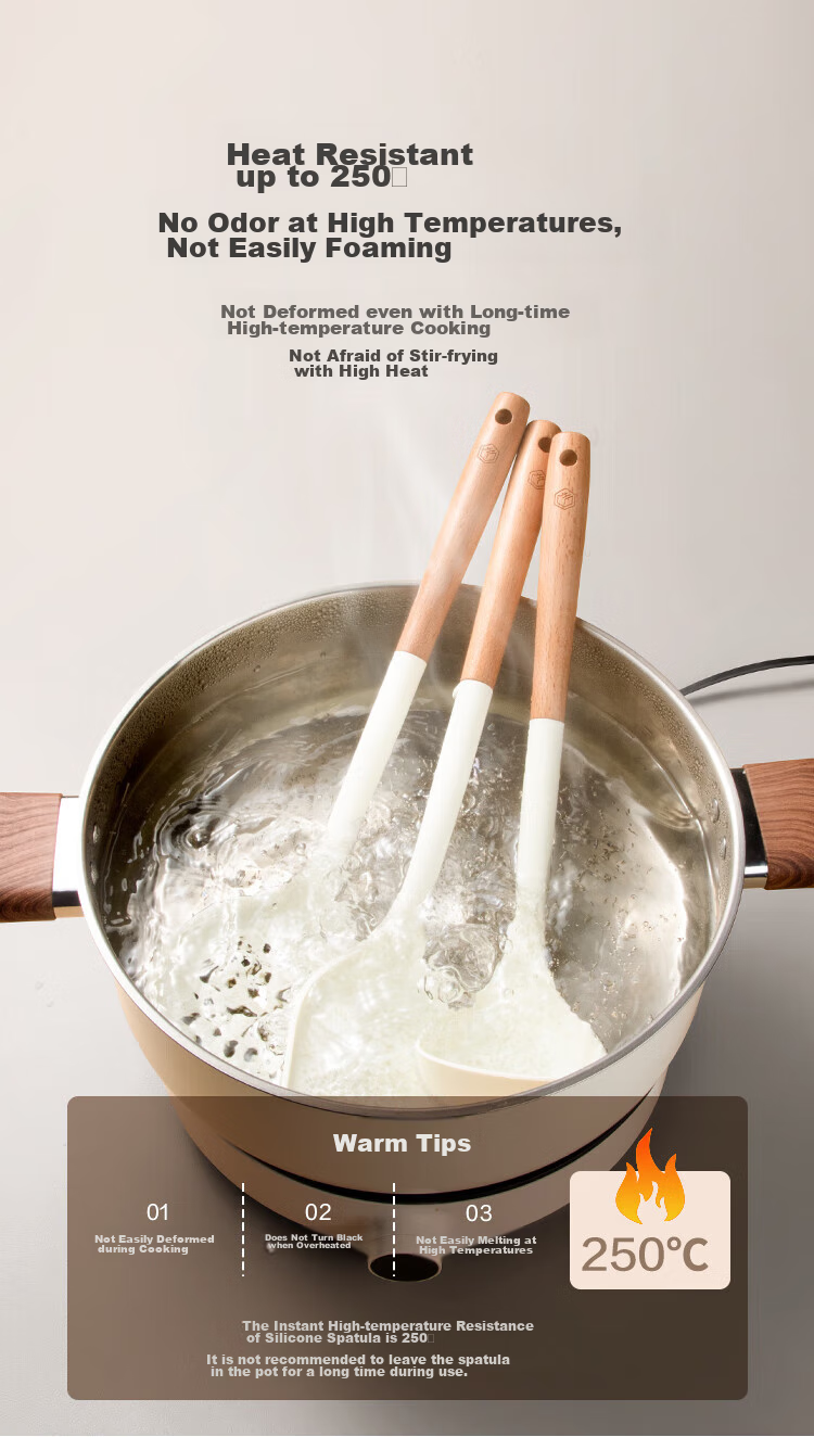 JD Original Spatula, Ladle, And Soup Spoon Set for Non-Stick Pans with Beech Wood Handles [Antibacterial Silicone] Three-Piece Spatula Set 5