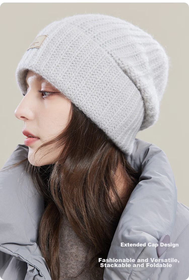 JIUMU Pure Wool Warm Knit Hat, Autumn And Winter Knitted Cap, Cold Hat, Winter Hat, Large Head Circumference Slouchy Hat, Cold-Proof Hat for Women in Winter 6