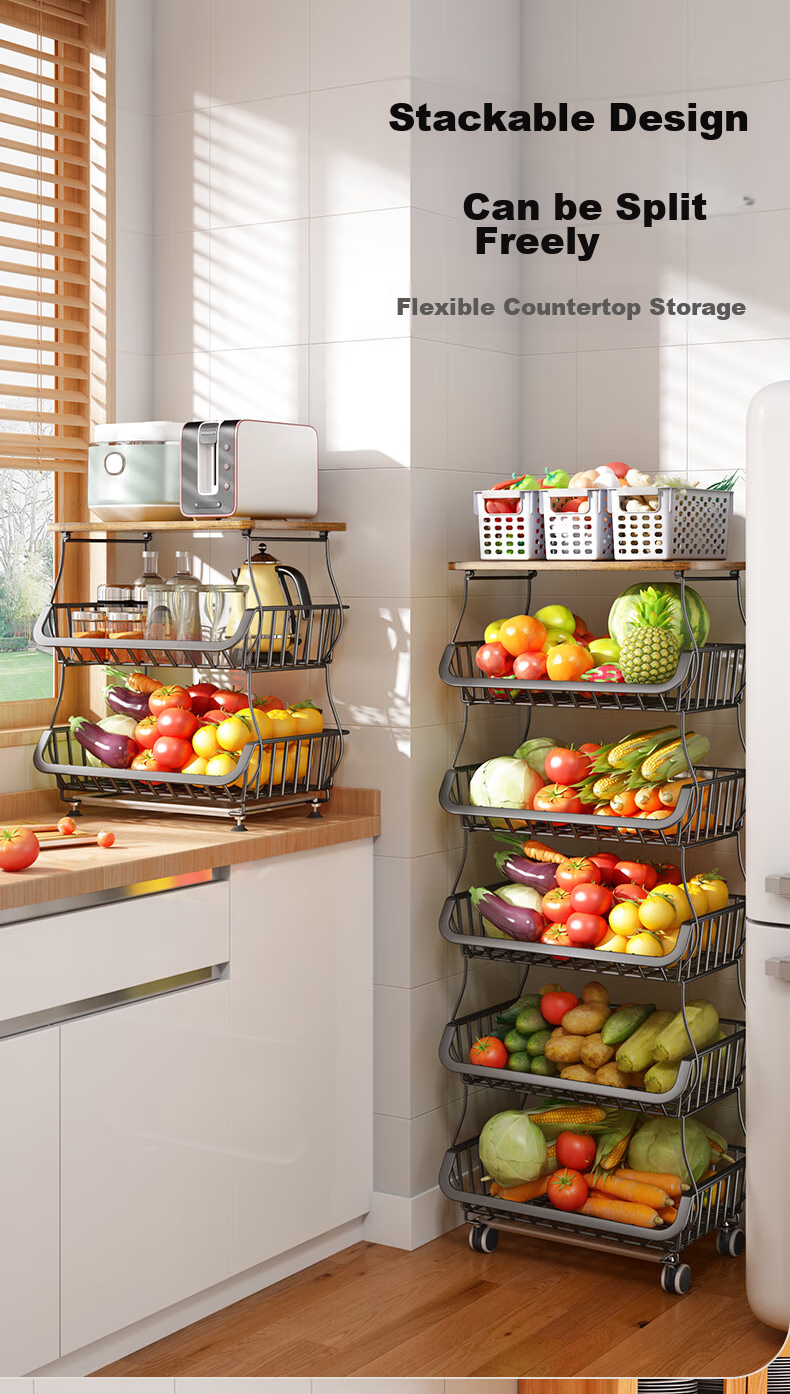 Shuaishi Kitchen Vegetable Storage Rack, Fruit Basket, Snack Organizer, Multi-Layer Floor-Standing Mobile Cart 5