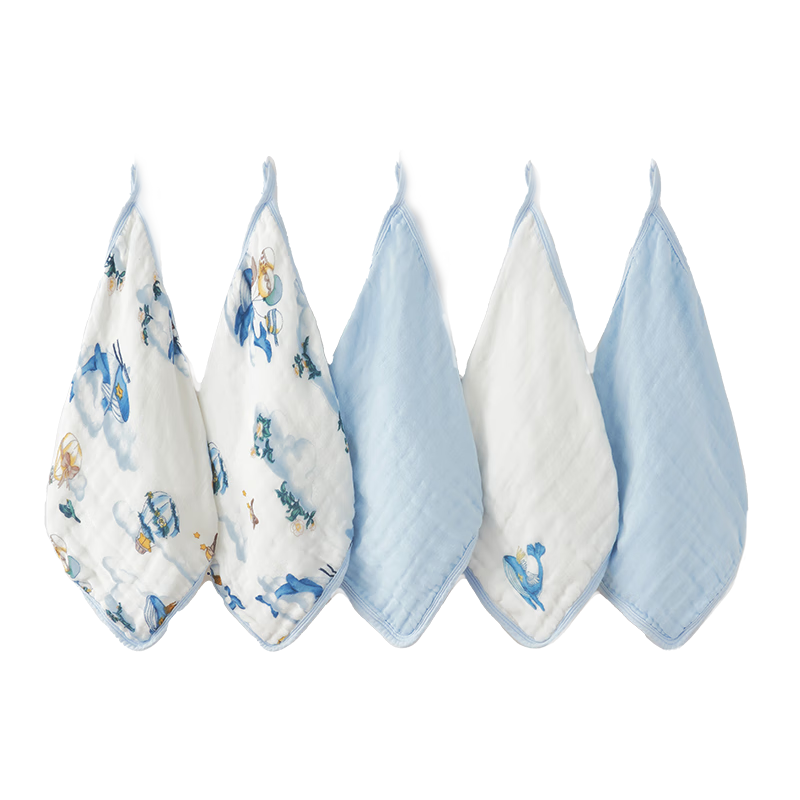 Babycare Pure Cotton Six-Layer Gauze Square Towel, Stretch Size 30*30CM, Hawoy Sky Blue