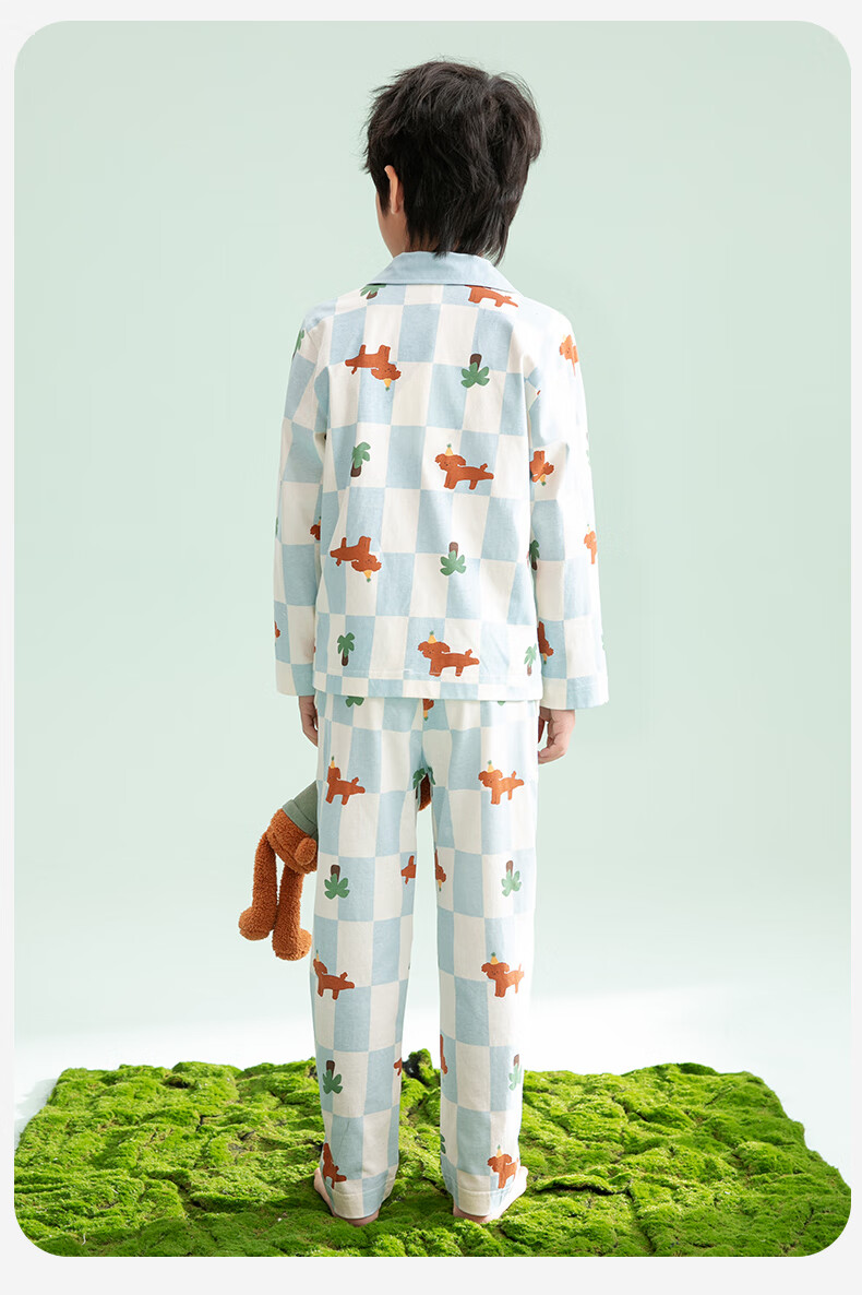 Fenteng Children's Pajamas for Boys, 100% Cotton Spring New Cartoon Sleepwear Set for Older Kids 11