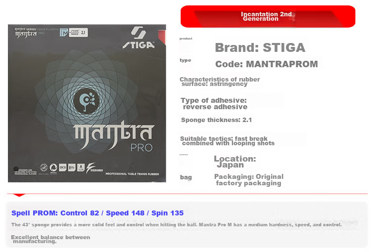 Stiga Table Tennis Rubber, MANTRA PRO M Sanskrit II Generation, Red 2.1 2