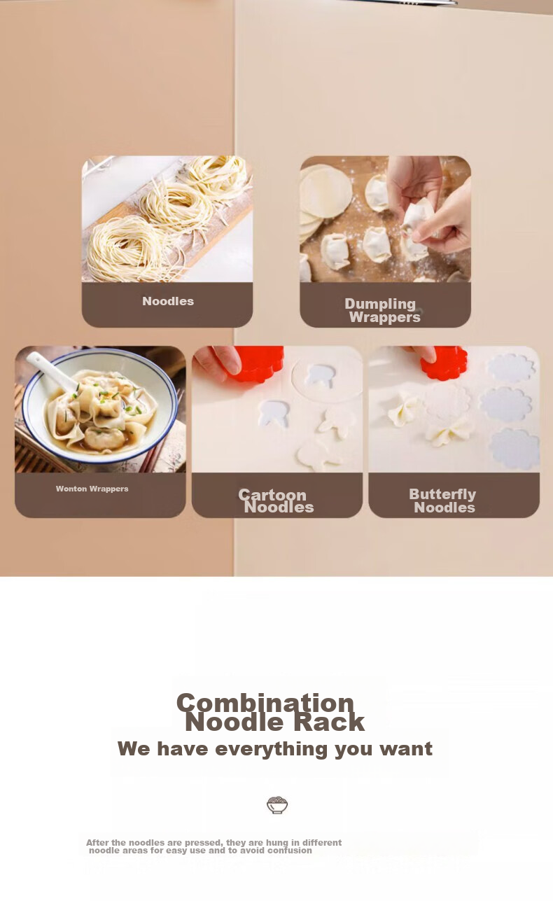 Jingmao Noodle Maker for Home Use, Small Stainless Steel Noodle Press Machine, Hand-Cranked Multi-Functional Dough Roller And Pasta Maker 7