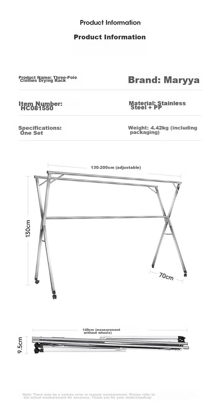 MARYYA Extendable Clothes Drying Rack, Floor-Standing Balcony-Specific Drying Pole, Foldable Laundry Hanger, Stainless Steel Portable Drying Stand 9