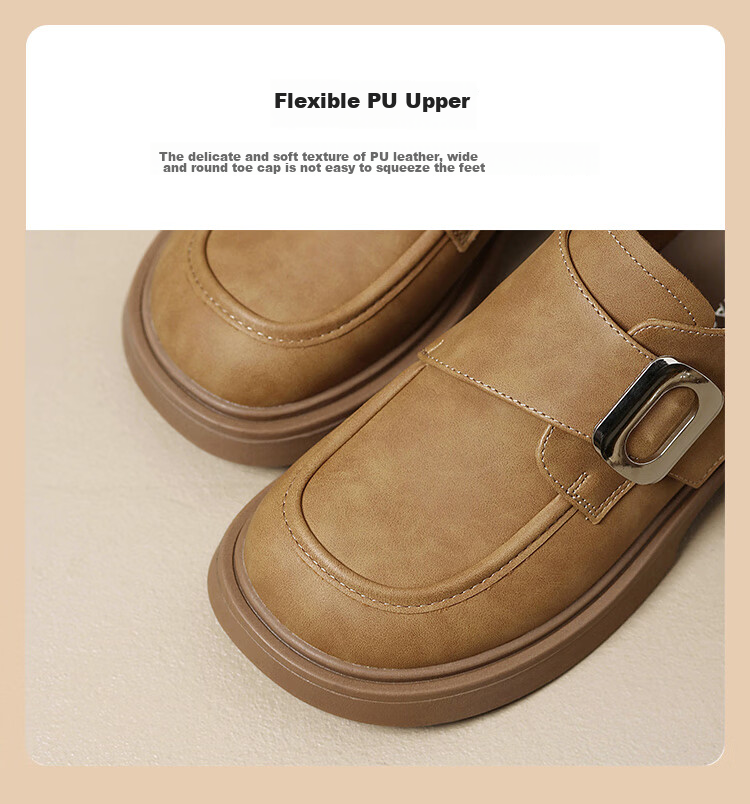 ZHR Women's Loafers, Retro Lightweight Thick-Soled Flats, Fashionable Metal Buckle Comfortable Birkenstock Shoes, JF19, Chestnut Color, Size 37 5