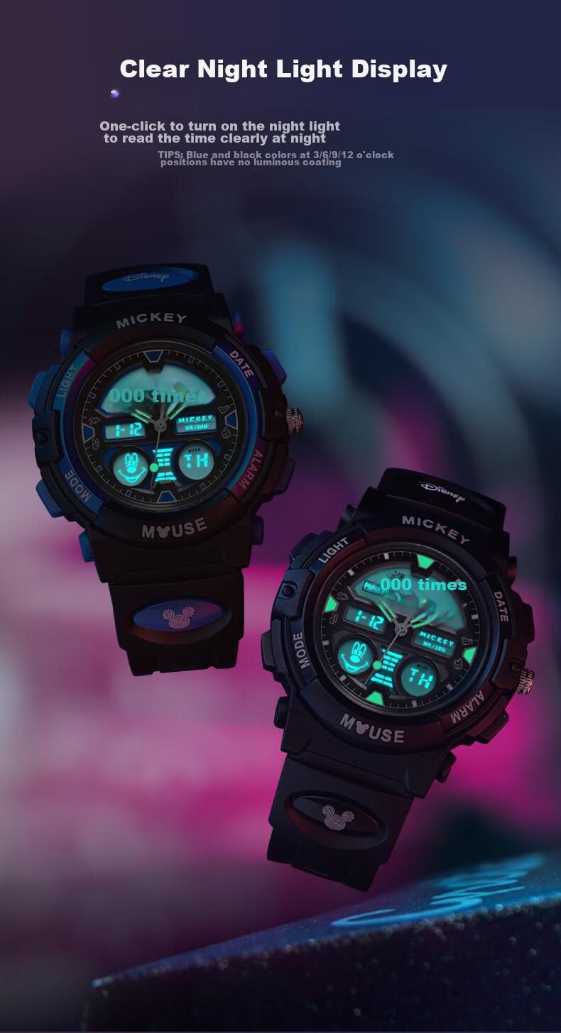 Disney Mickey Mouse Collaboration Exam-Specific Waterproof Sports Watch for Middle And High School Students, Children's Electronic Watch Only for Time Measurement 6