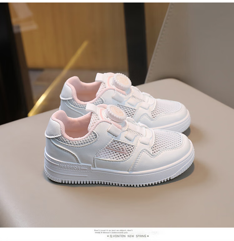 Warrior Children's Shoes, Mesh Upper White Sneakers, Sandals, Button Sports Shoes, Casual Shoes, Skateboard Shoes, WZ(CL)-0347, White, Size 35 7