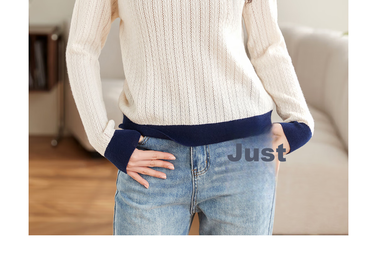 She Enjoy Women's Knitwear Round Neck Thin Sweater Lightweight Knit Top Spring Autumn Versatile Color-Block Collar T53Z155 11